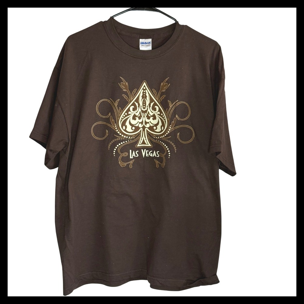 NWOT Gildan Ultra Cotton Las Vegas Spade Graphic T-Shirt Brown Mens XL